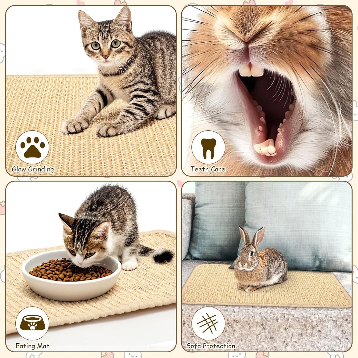 Rabbit Scratch Mat, Sisal Rabbit Scratching Pad Natural Bunny Scratching Pad Claws and Teeth Care Rabbit Mats (Beige, 15X11.8 Inche, 1)