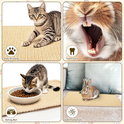 Rabbit Scratch Mat, Sisal Rabbit Scratching Pad Natural Bunny Scratching Pad Claws and Teeth Care Rabbit Mats (Beige, 15X11.8 Inche, 1)