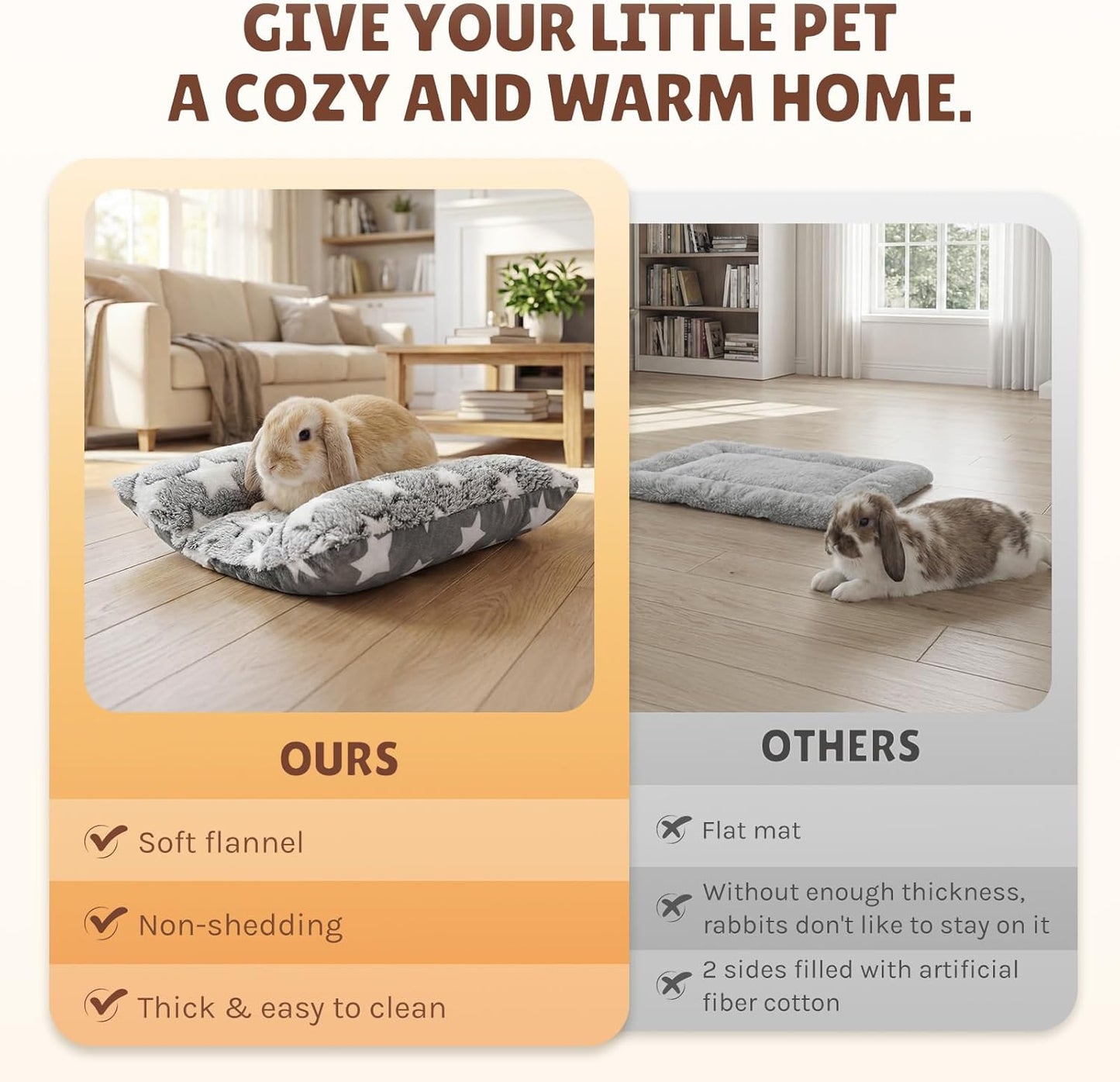 16.5 X 18In Washable Soft Rabbit Bed, Thickened and Softer Bunny Bed, Double-Sided Plush Rabbit Beds,Bed for Bunny,Bunny Beds for Rabbits Indoor