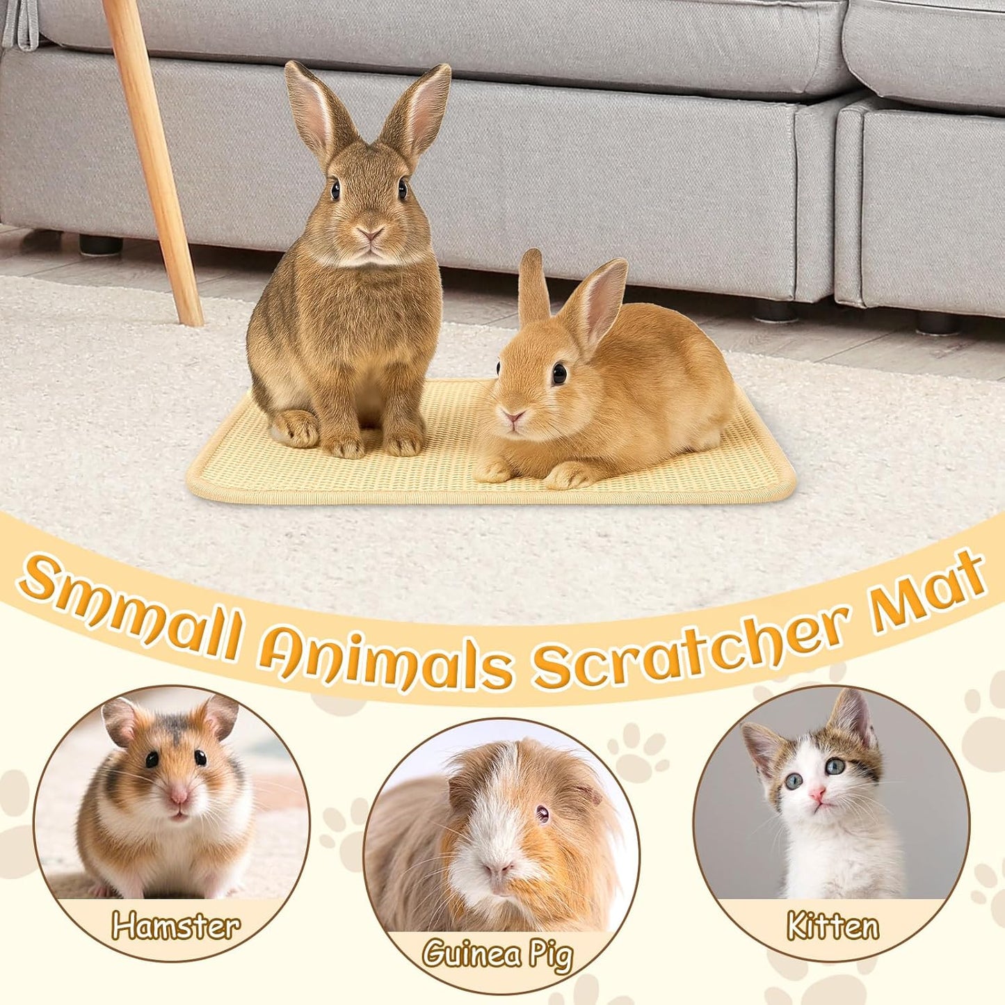 Rabbit Scratch Mat, Sisal Rabbit Scratching Pad Natural Bunny Scratching Pad Claws and Teeth Care Rabbit Mats (Beige, 15X11.8 Inche, 1)