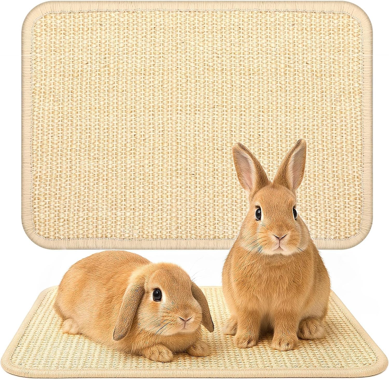 Rabbit Scratch Mat, Sisal Rabbit Scratching Pad Natural Bunny Scratching Pad Claws and Teeth Care Rabbit Mats (Beige, 15X11.8 Inche, 1)