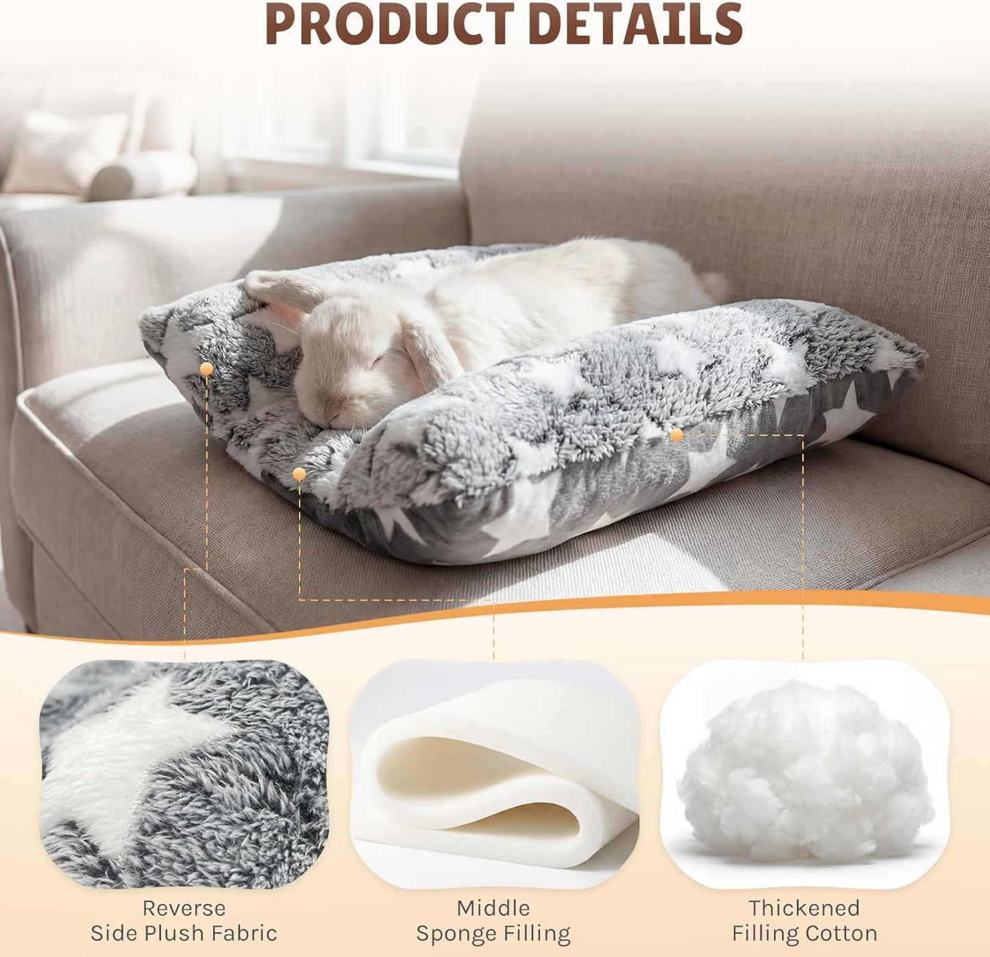 16.5 X 18In Washable Soft Rabbit Bed, Thickened and Softer Bunny Bed, Double-Sided Plush Rabbit Beds,Bed for Bunny,Bunny Beds for Rabbits Indoor