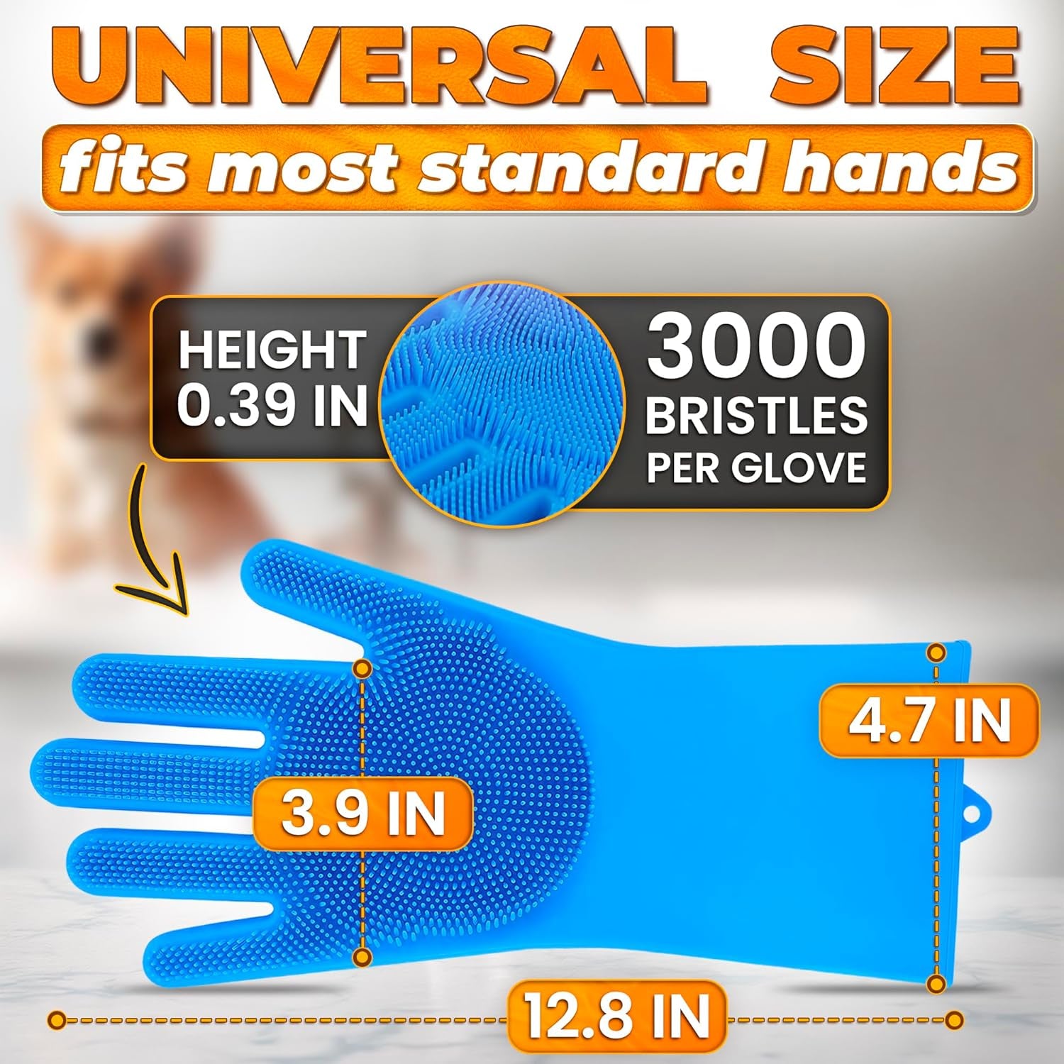 Cat and Dog Shampoo Gloves with 3000 Soft Bristles – 2-In-1 Dog Bath Gloves 11.6", Durable Silicone, Saves Shampoo | Massage, Grooming & Clean Wet or Dry – Made for Every Breed and Coat Style (Blue)