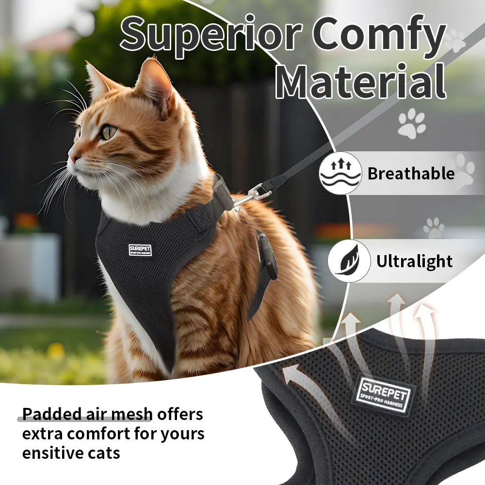 Cat Harness and Leash Set, Adjustable Soft Anti-Escape Vest with Reflective Straps and Breathable Design, Easy-Control Safety Walking Harness for Cats