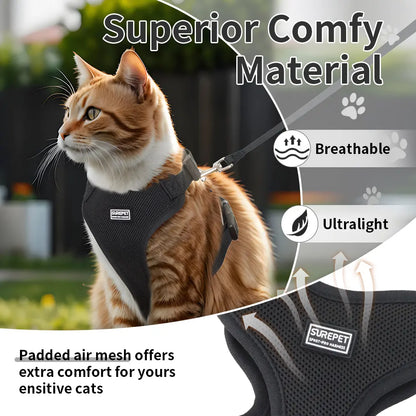 Cat Harness and Leash Set, Adjustable Soft Anti-Escape Vest with Reflective Straps and Breathable Design, Easy-Control Safety Walking Harness for Cats