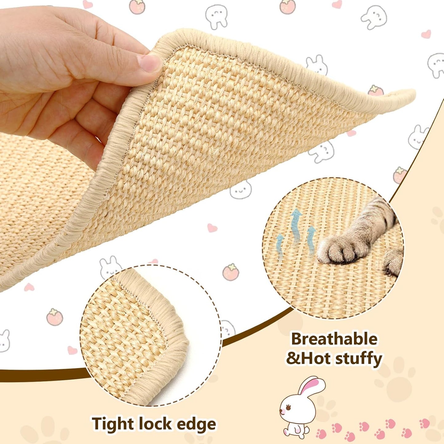 Rabbit Scratch Mat, Sisal Rabbit Scratching Pad Natural Bunny Scratching Pad Claws and Teeth Care Rabbit Mats (Beige, 15X11.8 Inche, 1)