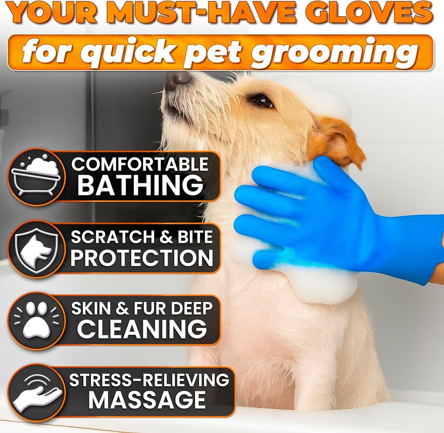 Cat and Dog Shampoo Gloves with 3000 Soft Bristles – 2-In-1 Dog Bath Gloves 11.6", Durable Silicone, Saves Shampoo | Massage, Grooming & Clean Wet or Dry – Made for Every Breed and Coat Style (Blue)