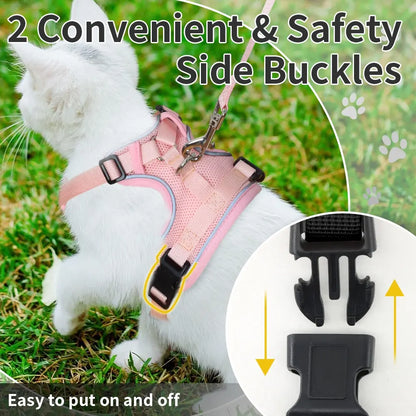 Cat Harness and Leash Set, Adjustable Soft Anti-Escape Vest with Reflective Straps and Breathable Design, Easy-Control Safety Walking Harness for Cats
