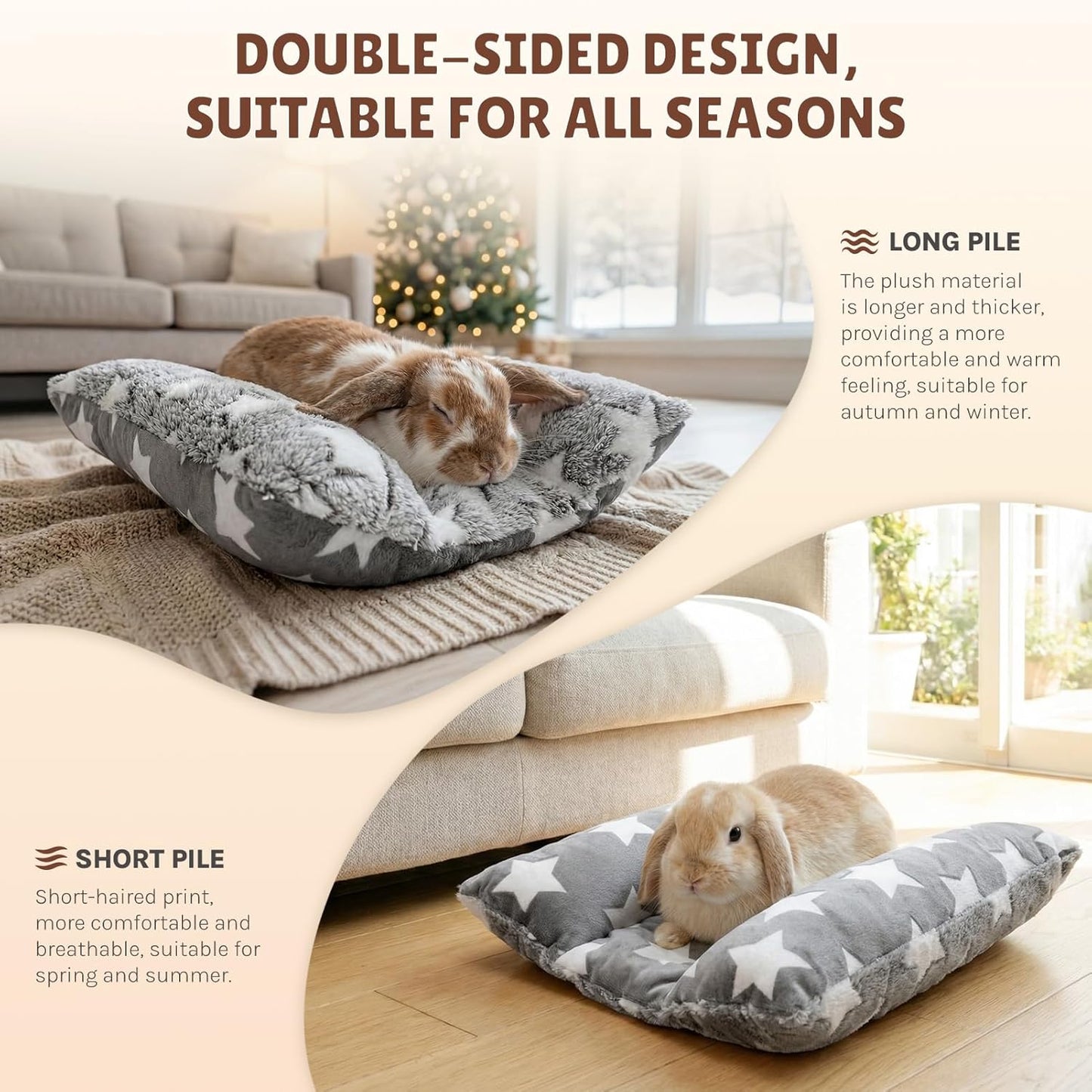 16.5 X 18In Washable Soft Rabbit Bed, Thickened and Softer Bunny Bed, Double-Sided Plush Rabbit Beds,Bed for Bunny,Bunny Beds for Rabbits Indoor