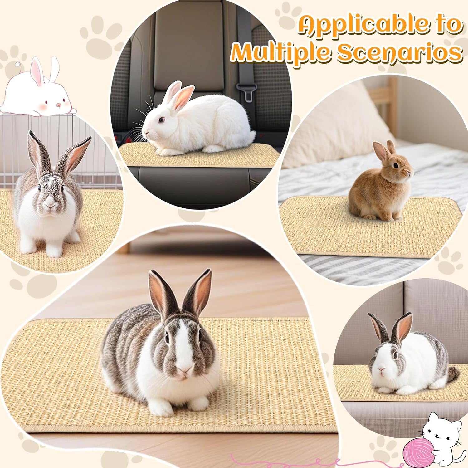 Rabbit Scratch Mat, Sisal Rabbit Scratching Pad Natural Bunny Scratching Pad Claws and Teeth Care Rabbit Mats (Beige, 15X11.8 Inche, 1)