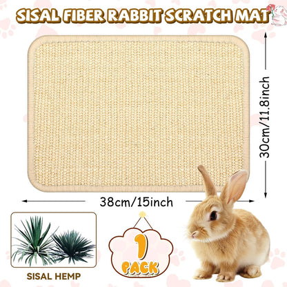 Rabbit Scratch Mat, Sisal Rabbit Scratching Pad Natural Bunny Scratching Pad Claws and Teeth Care Rabbit Mats (Beige, 15X11.8 Inche, 1)