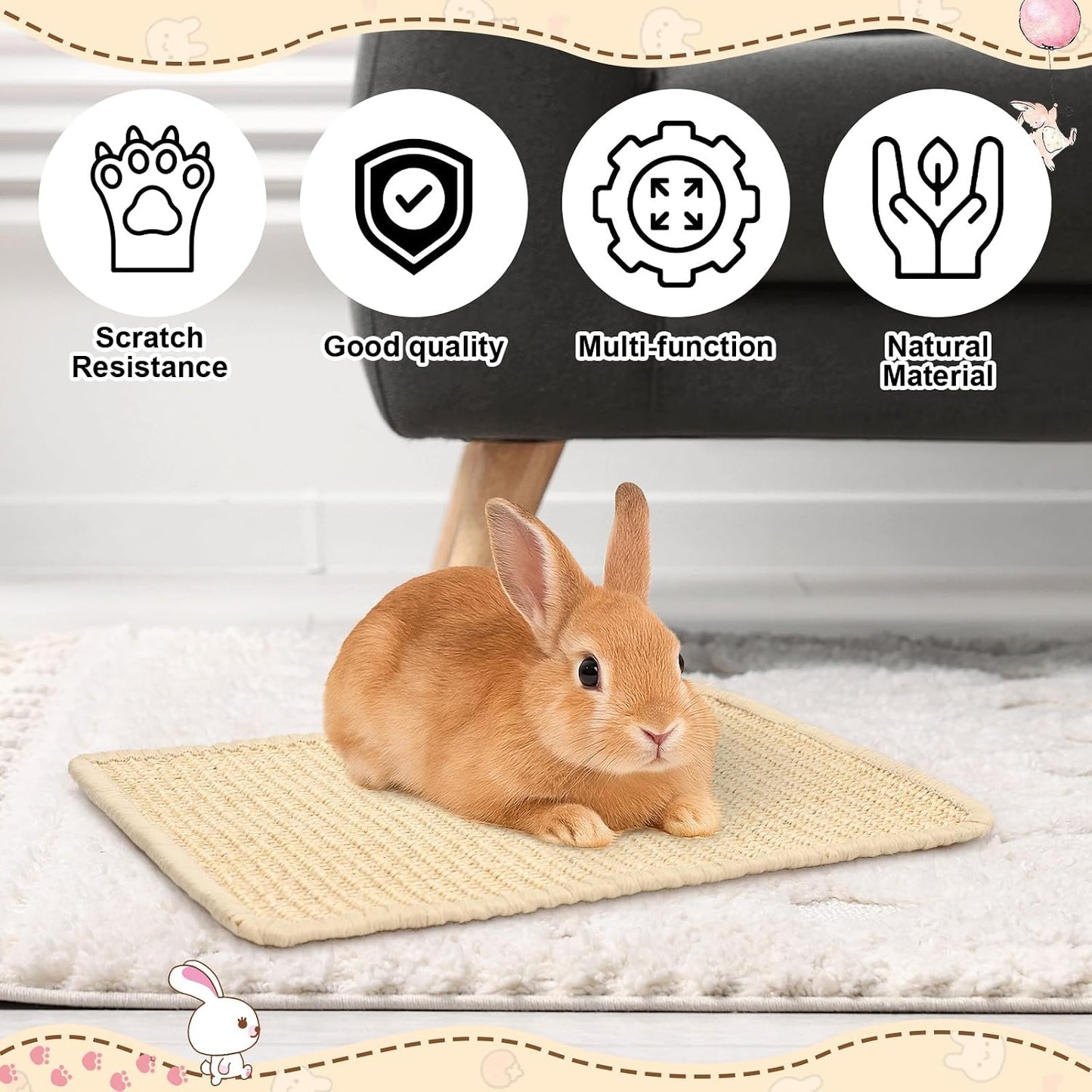 Rabbit Scratch Mat, Sisal Rabbit Scratching Pad Natural Bunny Scratching Pad Claws and Teeth Care Rabbit Mats (Beige, 15X11.8 Inche, 1)